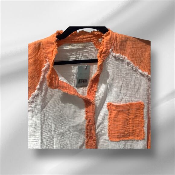 Uncharted Threads Raw Hem Shirt NEW Light Gauze Button Up L Boho Lagenlook - Picture 11 of 11